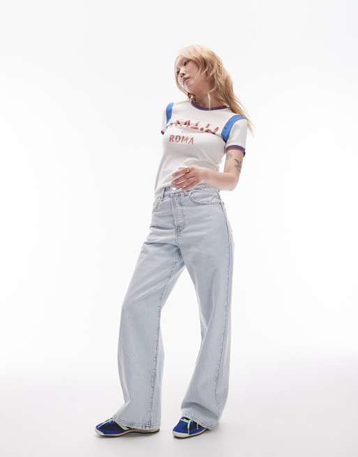 Topshop Petite - Jeans met halfhoge taille en rechte losse pasvorm in bleekwassing