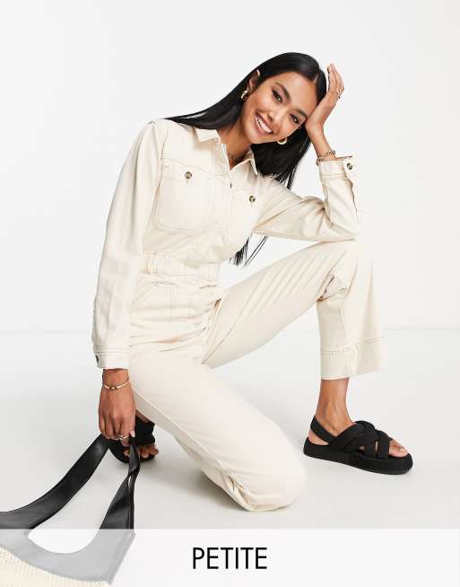 Topshop Petite – Jeansowy kombinezon w kolorze ecru