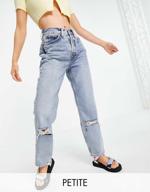 Topshop Petite – Jeansy dad fit z rozdarciem na kolanach i efektem wybielenia