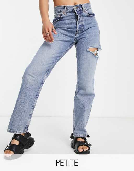 Topshop Petite – Jeansy dad fit z rozdarciem z boku i efektem wybielenia