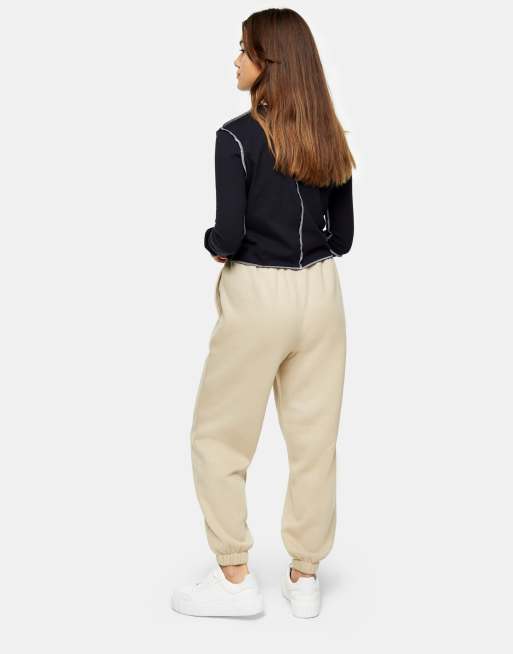 Topshop Petite straight leg smart sweatpants in stone