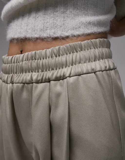 Topshop Petite - Joggers dritti eleganti color pietra, 3 di 4