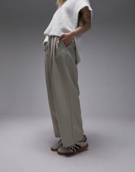 Topshop Petite - Joggers dritti eleganti color pietra, 4 di 4