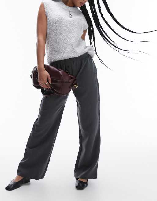 Topshop Petite - Joggingbroek met knopen in antraciet