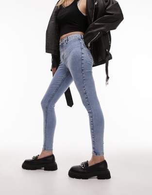 Topshop Petite - Joni - Ausgeblichene Jeans-Blau