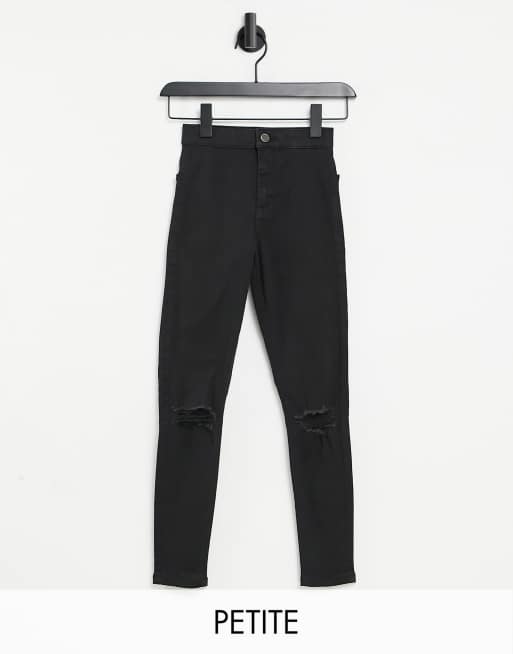 Topshop Petite – Joni – Czarne jeansy o obcisłym kroju z przetarciami