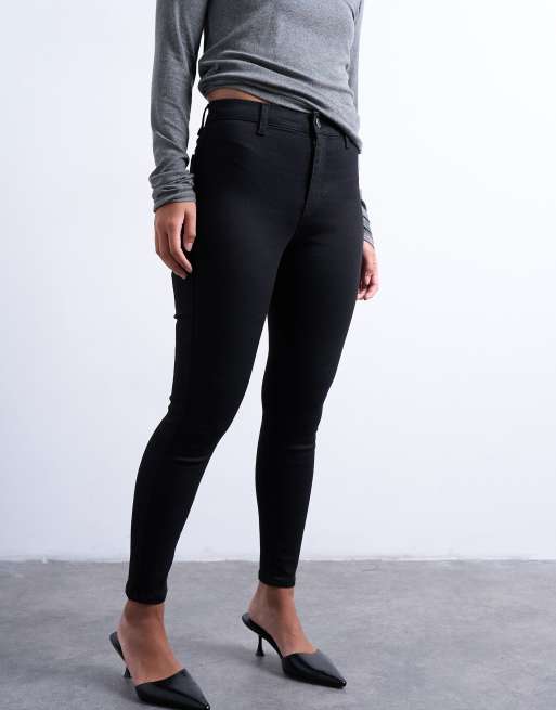 Topshop Petite Joni high rise super skinny jean in black ASOS