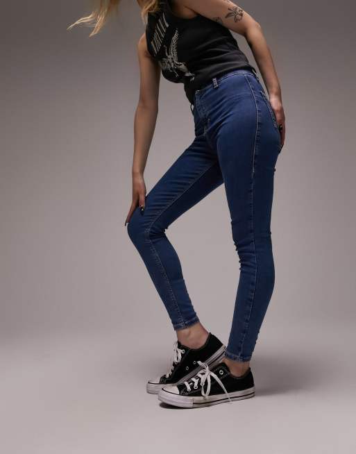 Topshop Petite Joni jean in mid blue | ASOS