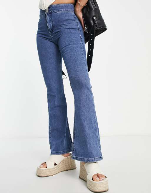 Topshop Petite - Joni - Jeans a zampa blu medio, 3 di 4