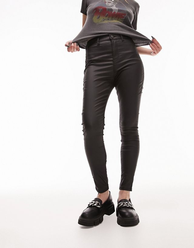 Topshop Petite Joni jeans in coated black