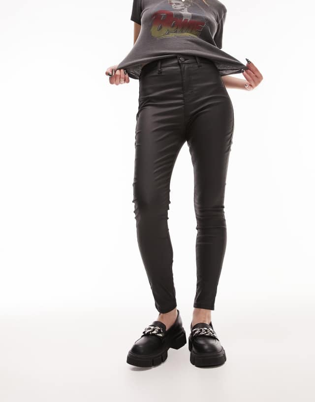 Topshop Petite - joni jeans in coated black