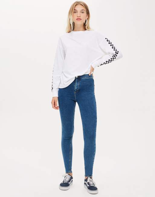 Topshop Petite - Joni - Jeans met wassing in middenblauw
