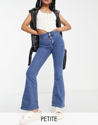 Topshop Petite - Joni - Schlagjeans in Mittelblau