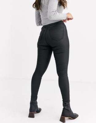 petite coated black jeans