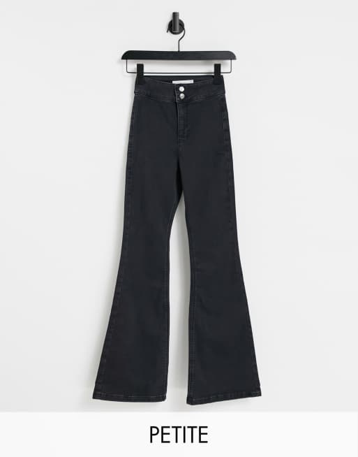 Topshop Petite Joni washed black flared jeans