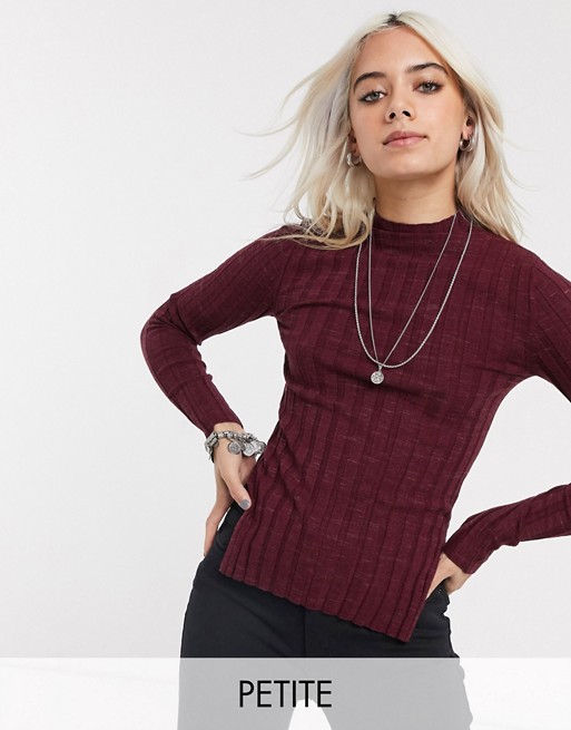 Topshop Petite jumper with funnel neck in plum