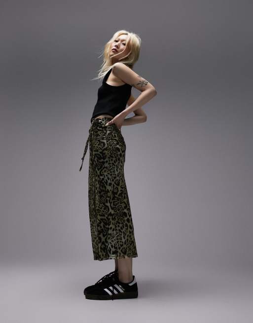 Topshop Petite Jupe portefeuille mi longue imprim animal Multicolore