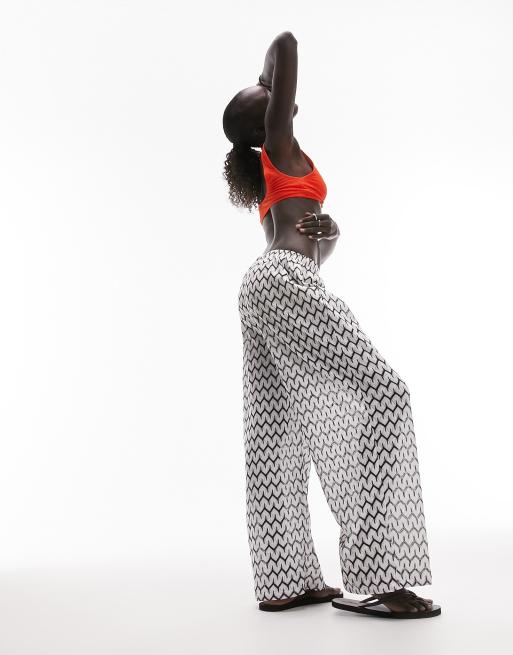 Topshop Petite knit beach pants in monochrome 