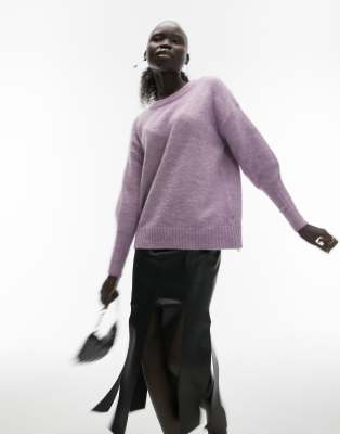 Topshop Petite knit crew neck sweater in lilac-Purple