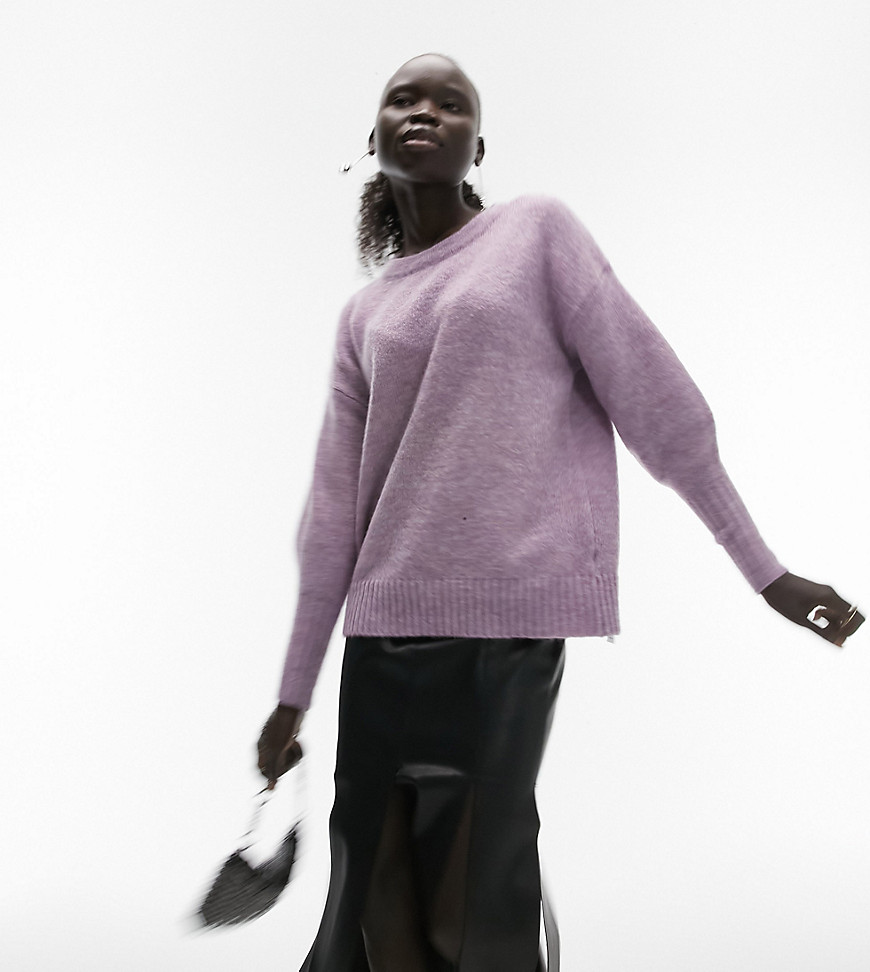 Topshop Petite knitted crew neck jumper in lilac-Purple
