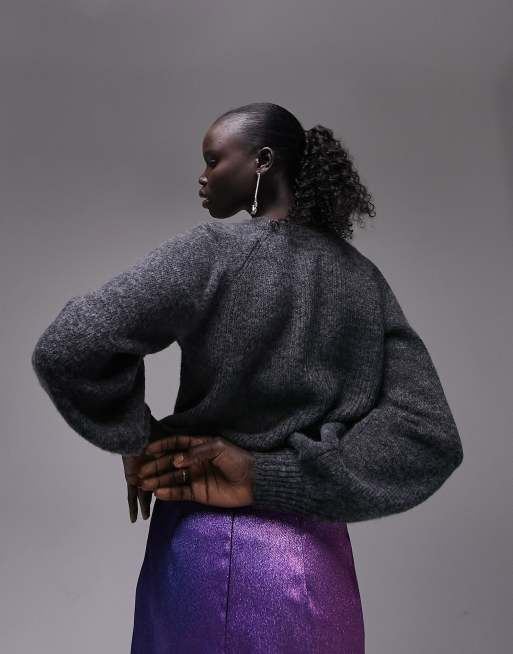 Topshop Petite knitted crop jumper in charcoal