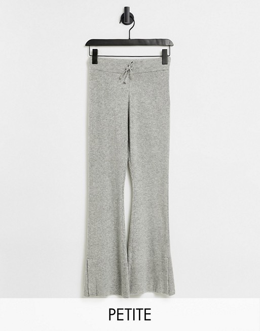 Topshop Petite knitted flared trousers in grey