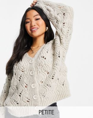 Topshop Petite knitted stitchy cardi in mink - ASOS Price Checker