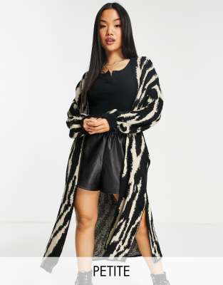 Topshop Petite knitted zebra maxi cardi in multi