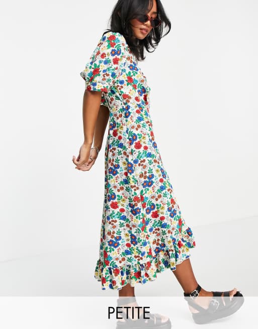 Topshop Petite – Kopertowa sukienka midi w kwiatowy wzór