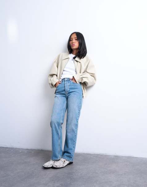 Topshop Petite - Kort - Jeans dritti a vita alta blu medio - view 1