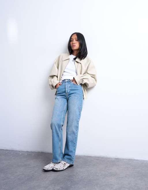 Topshop Petite - Kort - Jeans dritti a vita alta blu medio 