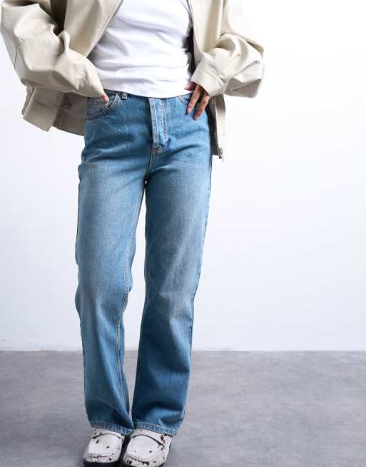 Topshop Petite - Kort - Jeans dritti a vita alta blu medio , 2 di 7