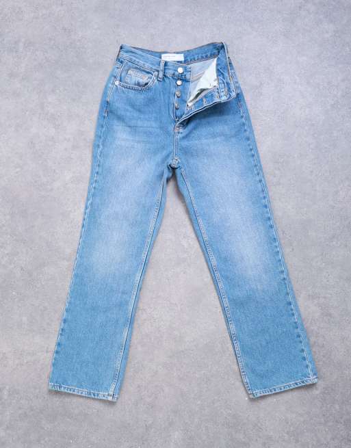Topshop Petite - Kort - Jeans dritti a vita alta blu medio , 6 di 7