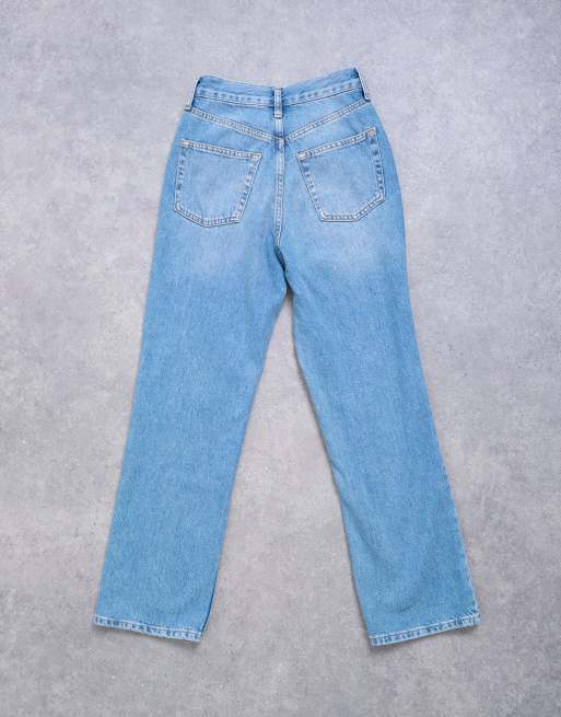 Topshop Petite - Kort - Jeans dritti a vita alta blu medio , 7 di 7