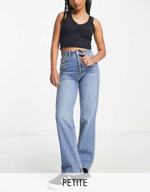 Topshop Petite Straight jeans in mid blue