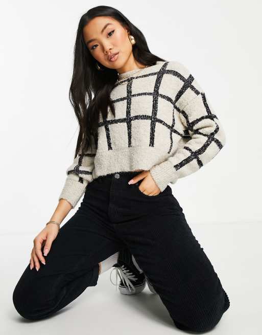 Topshop Petite – Kort stickad tröja med storrutigt mönster, 4 av 4