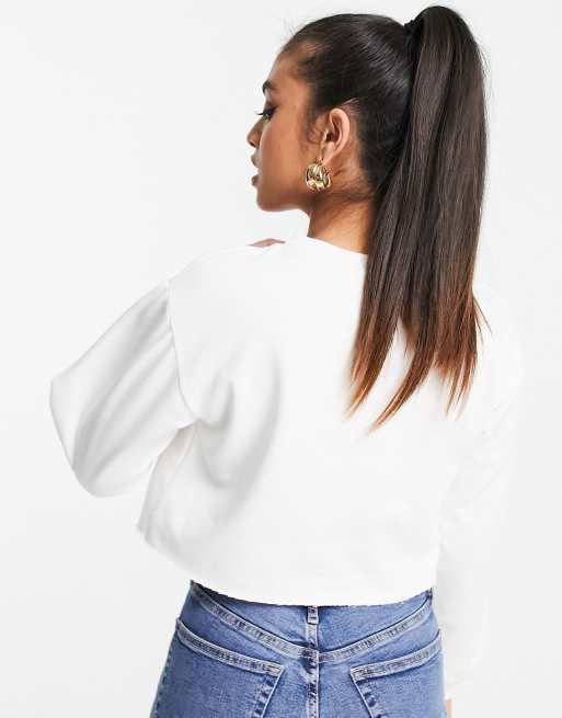 Topshop Petite – Kurz geschnittenes Sweatshirt in Weiß, 3 von 4
