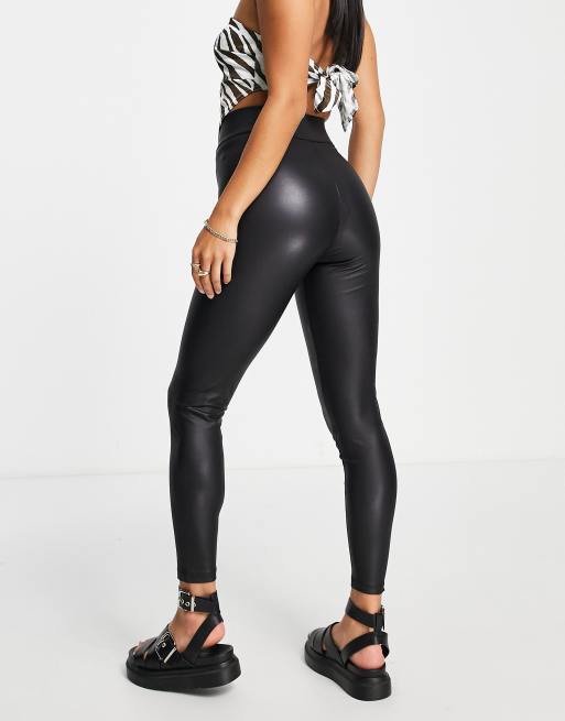 Topshop Petite Leather Look Legging In Black – DEXISTREND