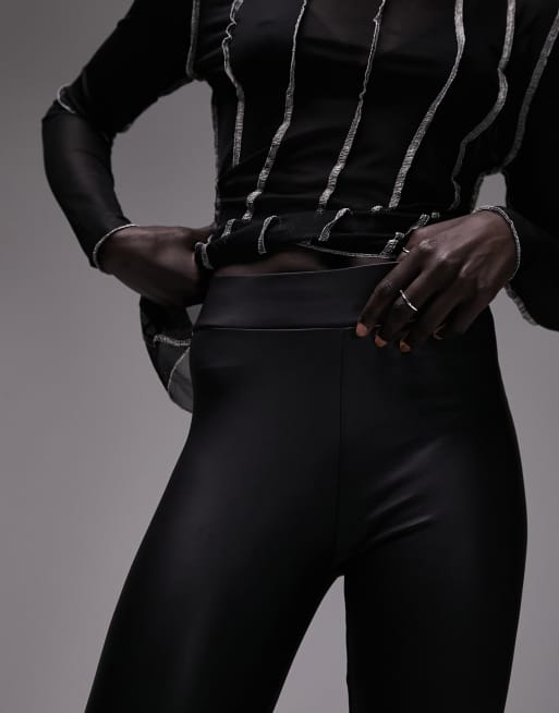 Topshop Petite Leather Look Legging In Black for Women