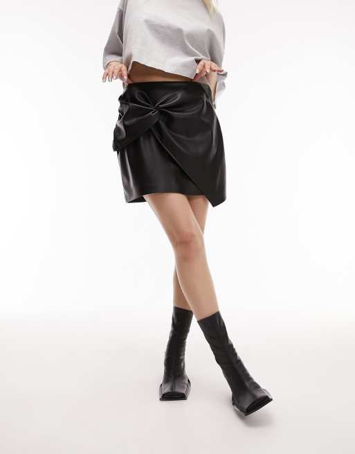 Topshop leather look tailored micro mini skirt in black