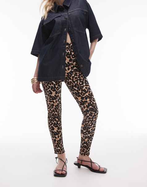 Topshop Petite - Legging met luipaardprint in bruin - view 1