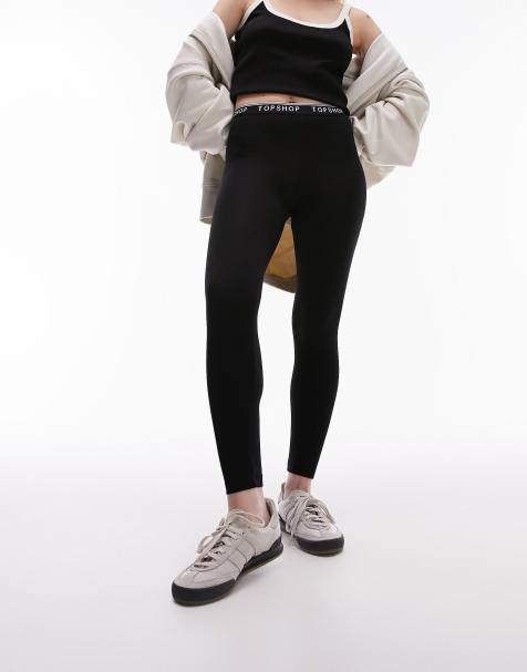 Topshop Petite - Leggings neri con elastico con logo - view 1