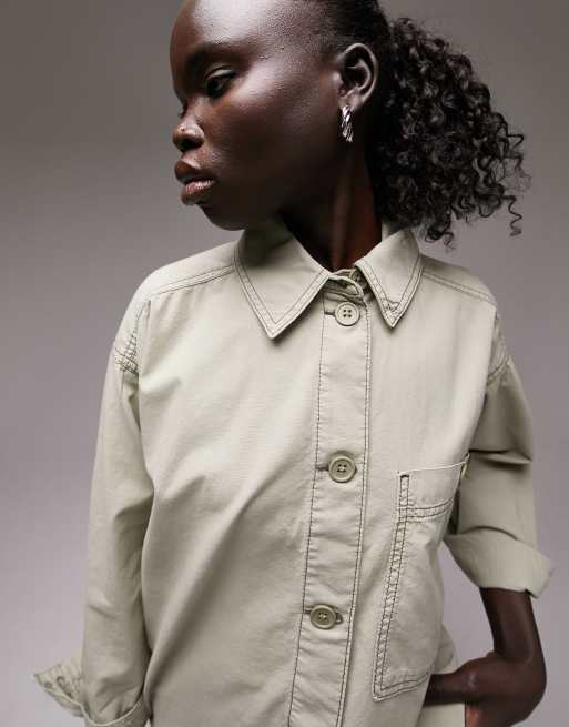 Topshop Petite – Leichte Oversize-Hemdjacke aus Baumwolle in Khaki, 4 von 4