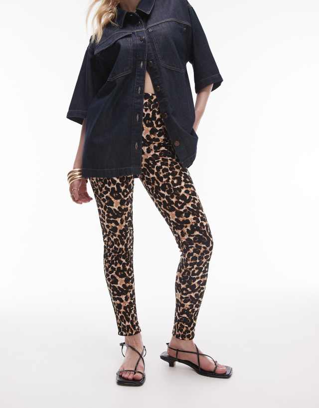 Topshop Petite - leopard print legging in brown