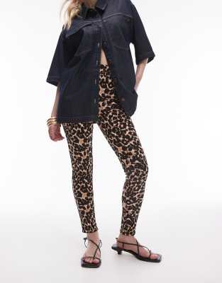 Topshop Petite Leopard Print Leggings In Brown