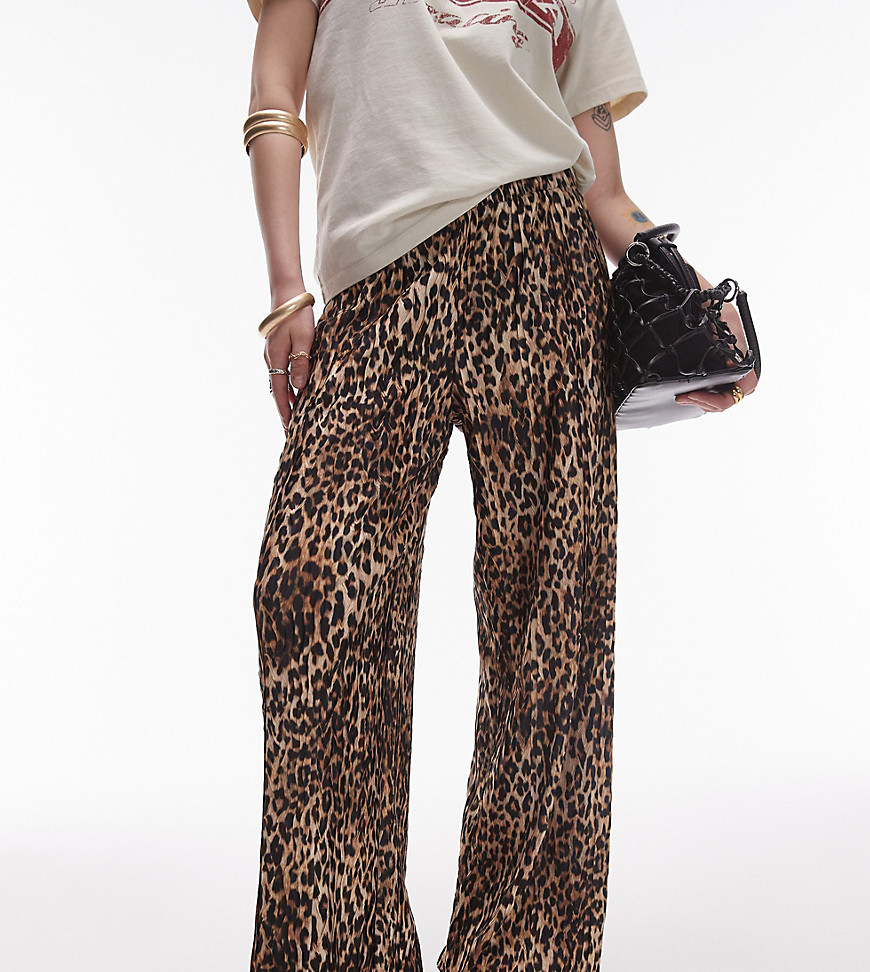 Topshop Petite leopard print plisse trouser in multi