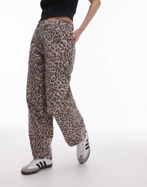 Topshop Petite leopard straight leg trouser in multi, 4 of 5
