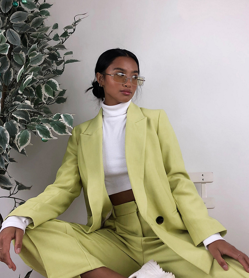 Topshop – Petite – Limegrön blazer i oversize-modell