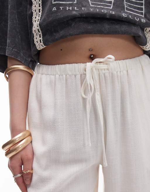 Topshop Petite linen tie waist pants in white, 5 of 5