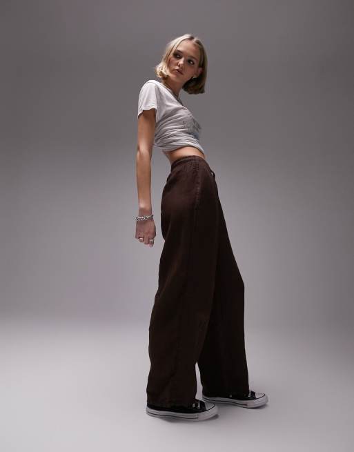 WebsitedesigninugandaShops, Topshop Petite linen tie waist wide leg pants  in chocolate